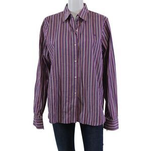 Lauren Ralph Lauren Womens Cotton Long Sleeve Button Up Stripe Blouse Purple Siz